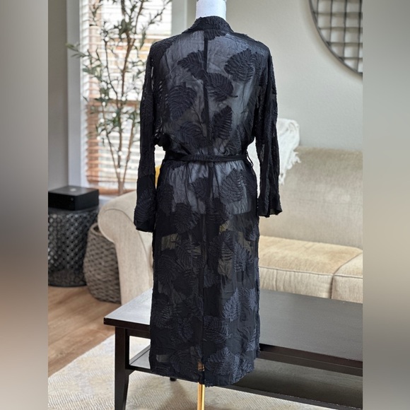 Aritzia Wilfred Durant Black Floral sheer Burn out  tie front Robe - Picture 6 of 15